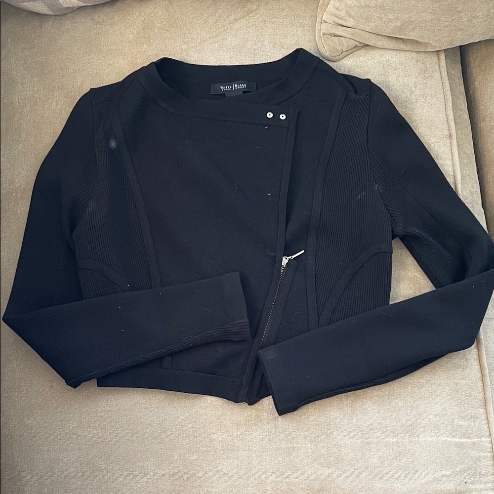 White House Black Market Black Cropped Asymmetric Zip Blazer
